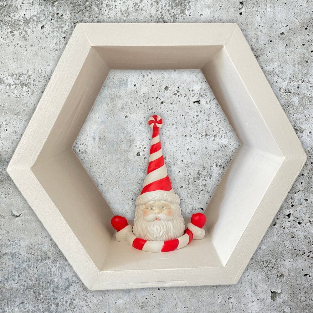 Whitewashed Hexagonal Shelf – Floating Wooden Wall Shelf – Rustic Home Decor